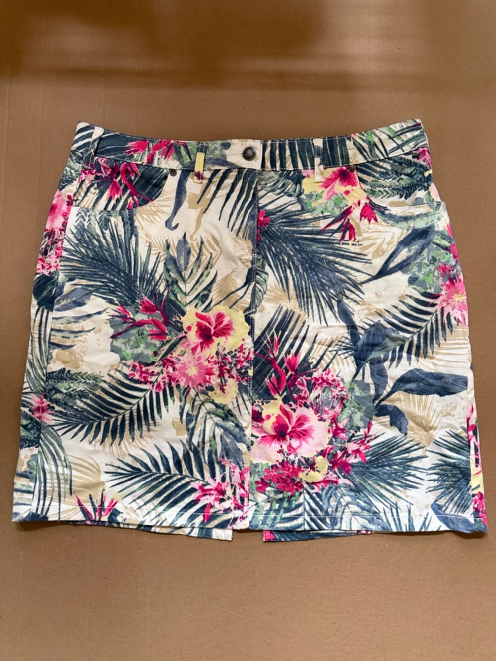 Tropical Floral Mini Skirt in Pink & Green